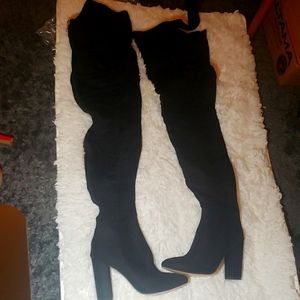 Black suede thigh high boots